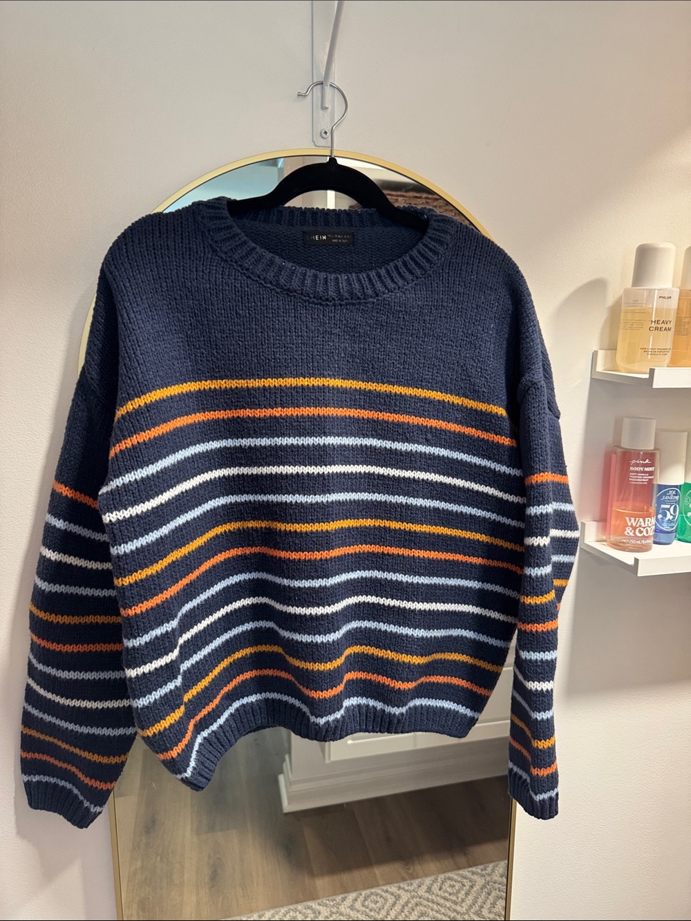 SHEIN Women’s Navy Textured Knit Sweater Large